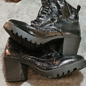 Black Women's Lace Up Boots Crushed Patent Size 11